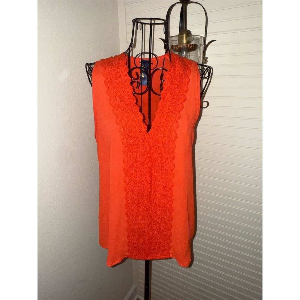Blue Rain Women's Sleeveless Orange Crochet Trim Tank Top S office diva layering
